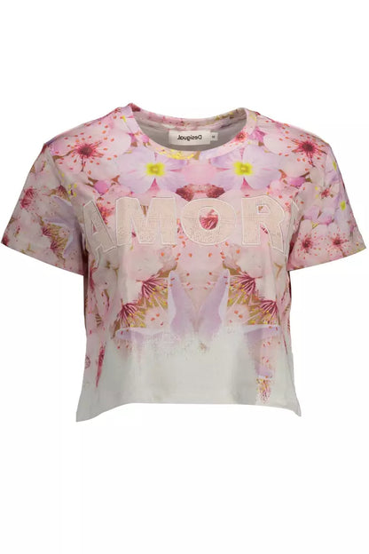 Desigual Chic Pink Embroidered Cotton Tee by Desigual