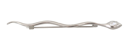 Dolce &amp; Gabbana Silver Brass Crystal Spilla Serpente Mens Brooch Pin