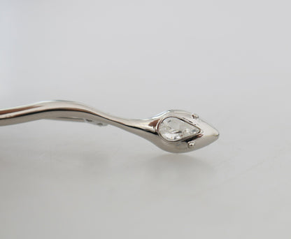 Dolce &amp; Gabbana Silver Brass Crystal Spilla Serpente Mens Brooch Pin