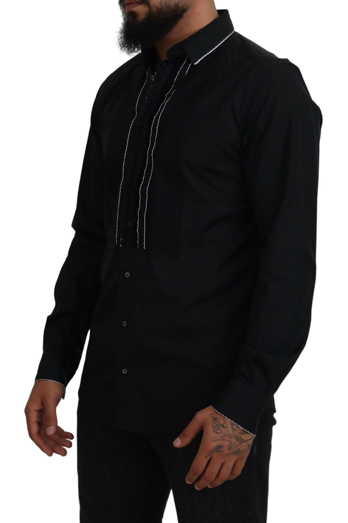 Dolce & Gabbana GOLD Black Tuxedo Slim Fit Cotton Shirt by Dolce & Gabbana