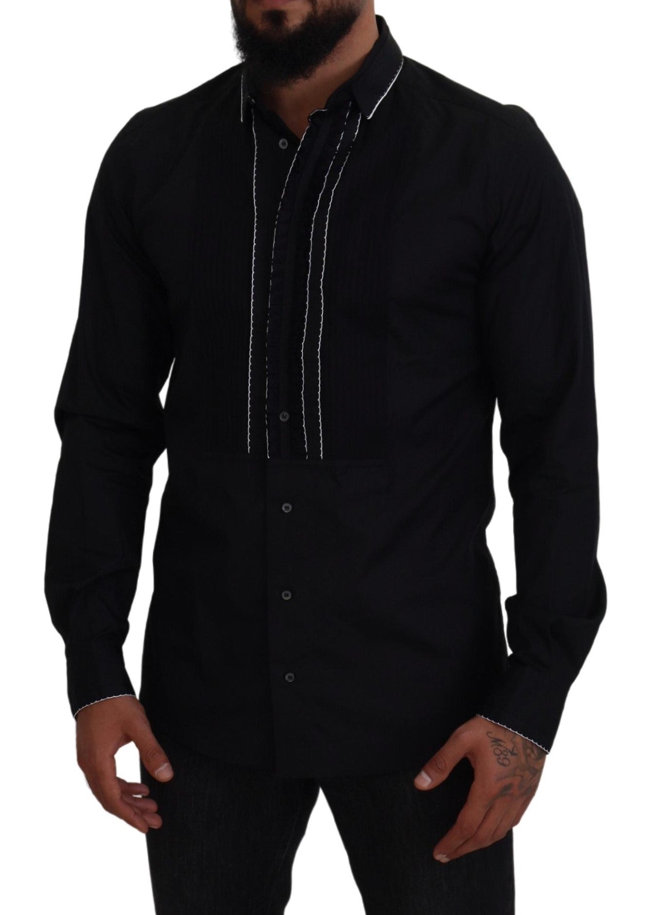 Dolce & Gabbana GOLD Black Tuxedo Slim Fit Cotton Shirt by Dolce & Gabbana