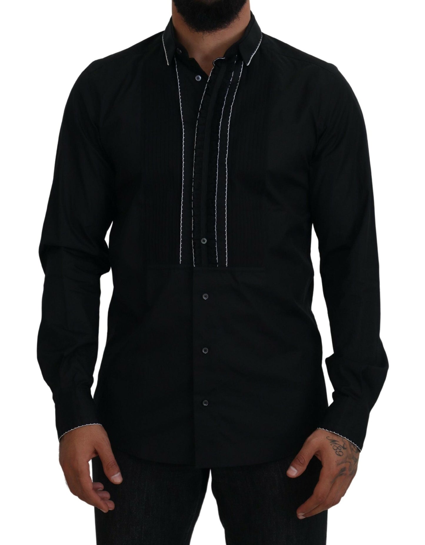 Dolce & Gabbana GOLD Black Tuxedo Slim Fit Cotton Shirt by Dolce & Gabbana