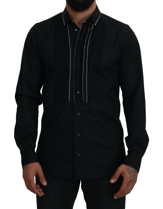 Dolce & Gabbana GOLD Black Tuxedo Slim Fit Cotton Shirt by Dolce & Gabbana