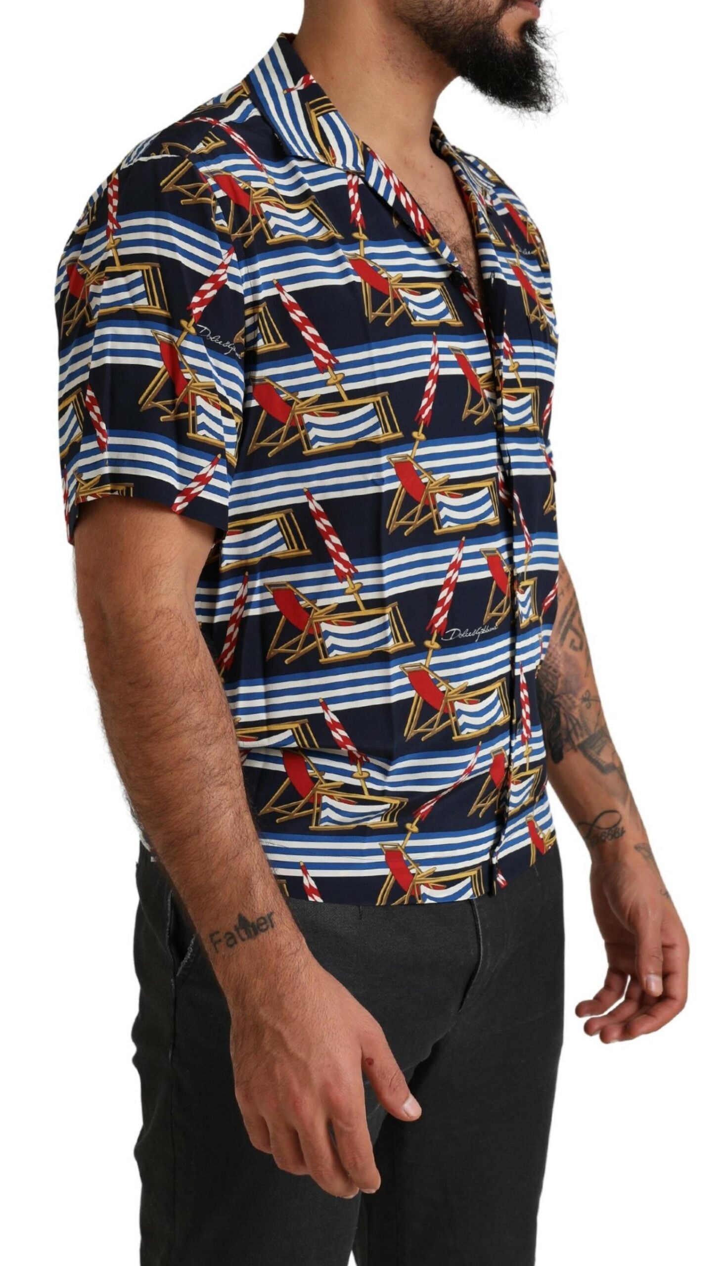 Dolce & Gabbana Multicolor Beach Chair Short Sleeves Shirt by Dolce & Gabbana