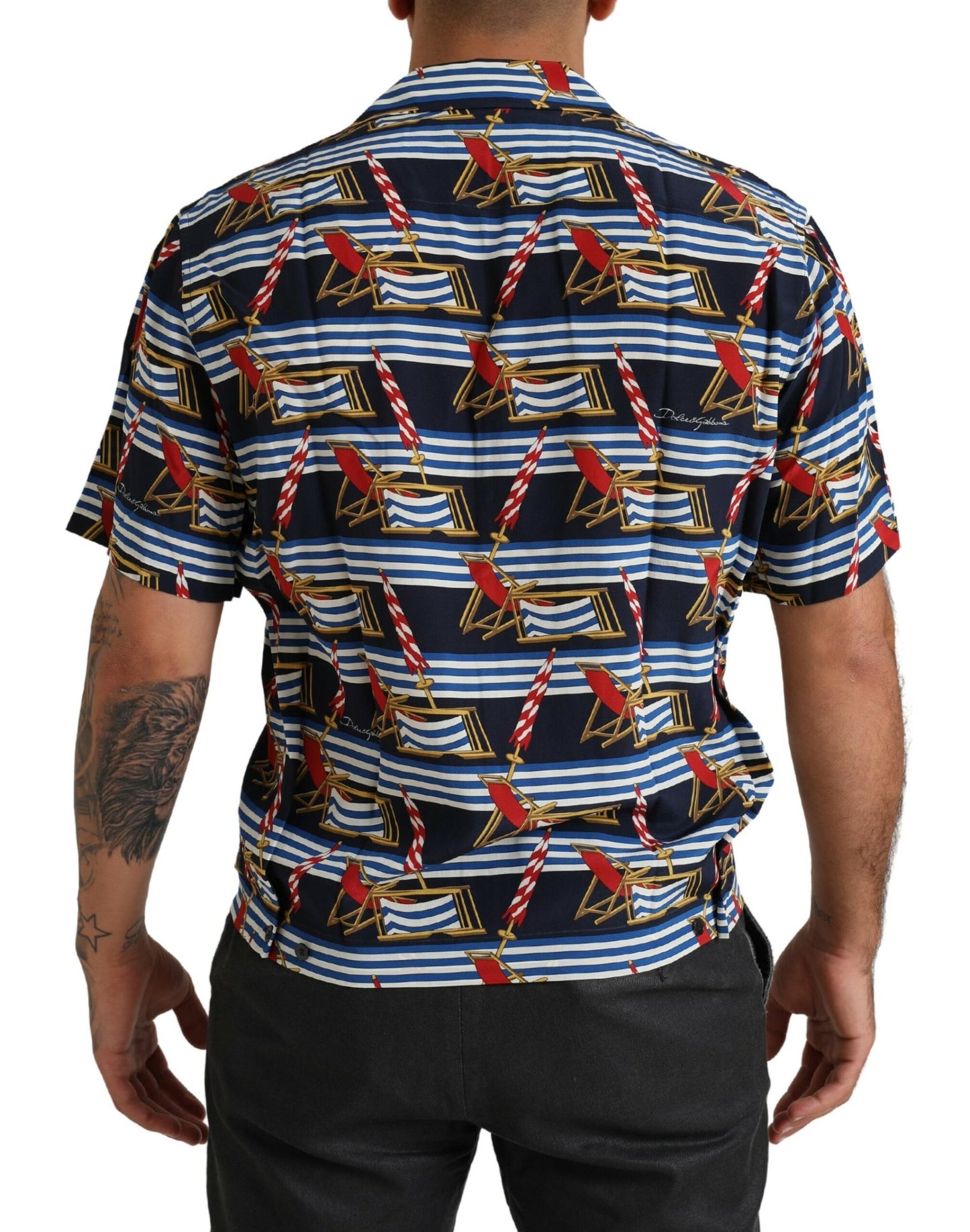 Dolce & Gabbana Multicolor Beach Chair Short Sleeves Shirt by Dolce & Gabbana
