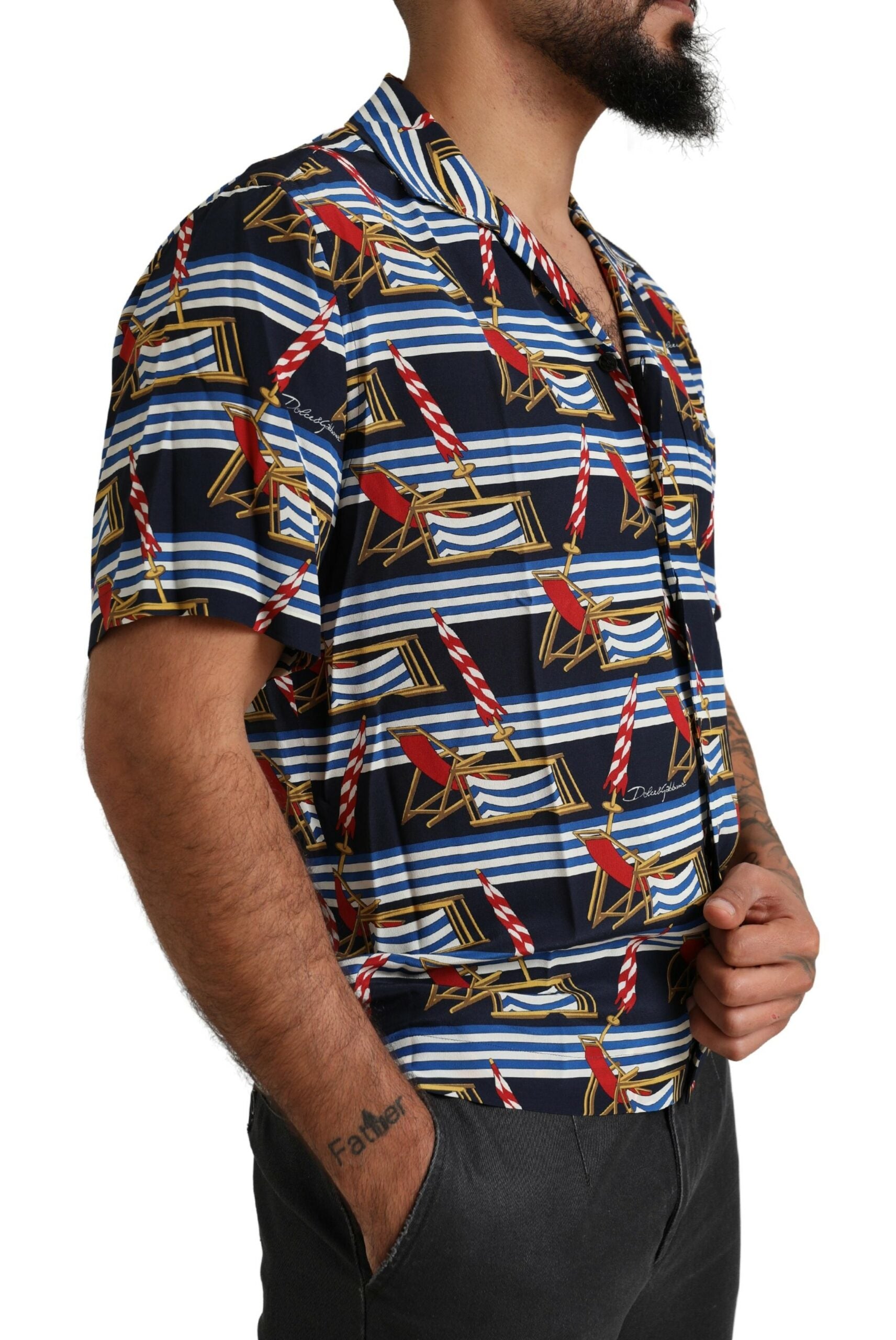 Dolce & Gabbana Multicolor Beach Chair Short Sleeves Shirt by Dolce & Gabbana