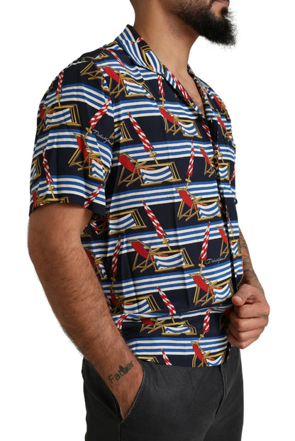 Dolce & Gabbana Multicolor Beach Chair Short Sleeves Shirt by Dolce & Gabbana