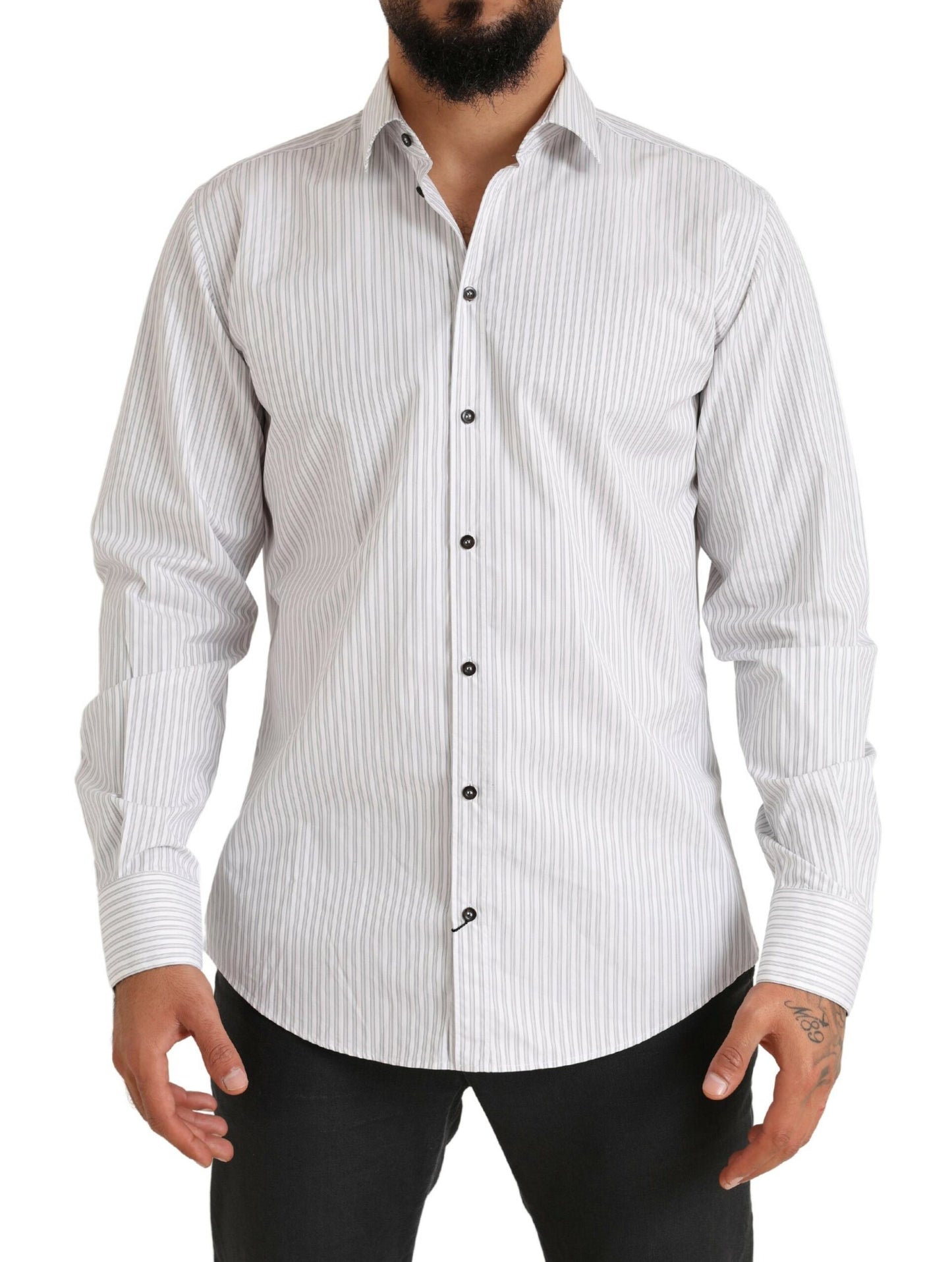 Dolce & Gabbana White MARTINI Cotton Stripe Dress Formal Shirt by Dolce & Gabbana