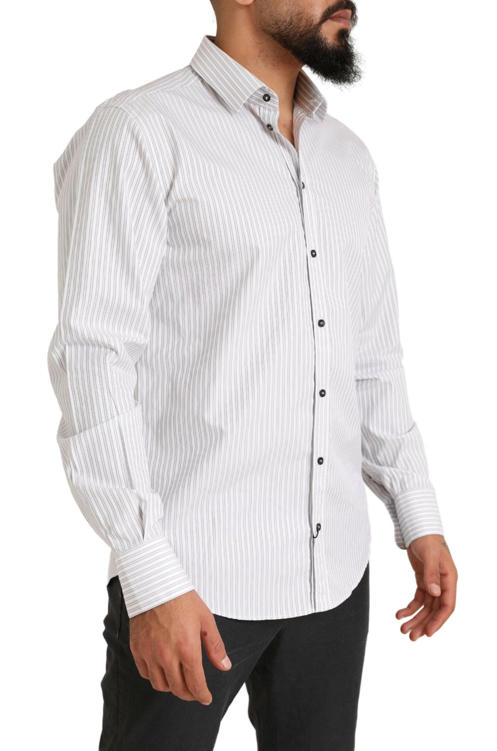 Dolce & Gabbana White MARTINI Cotton Stripe Dress Formal Shirt by Dolce & Gabbana