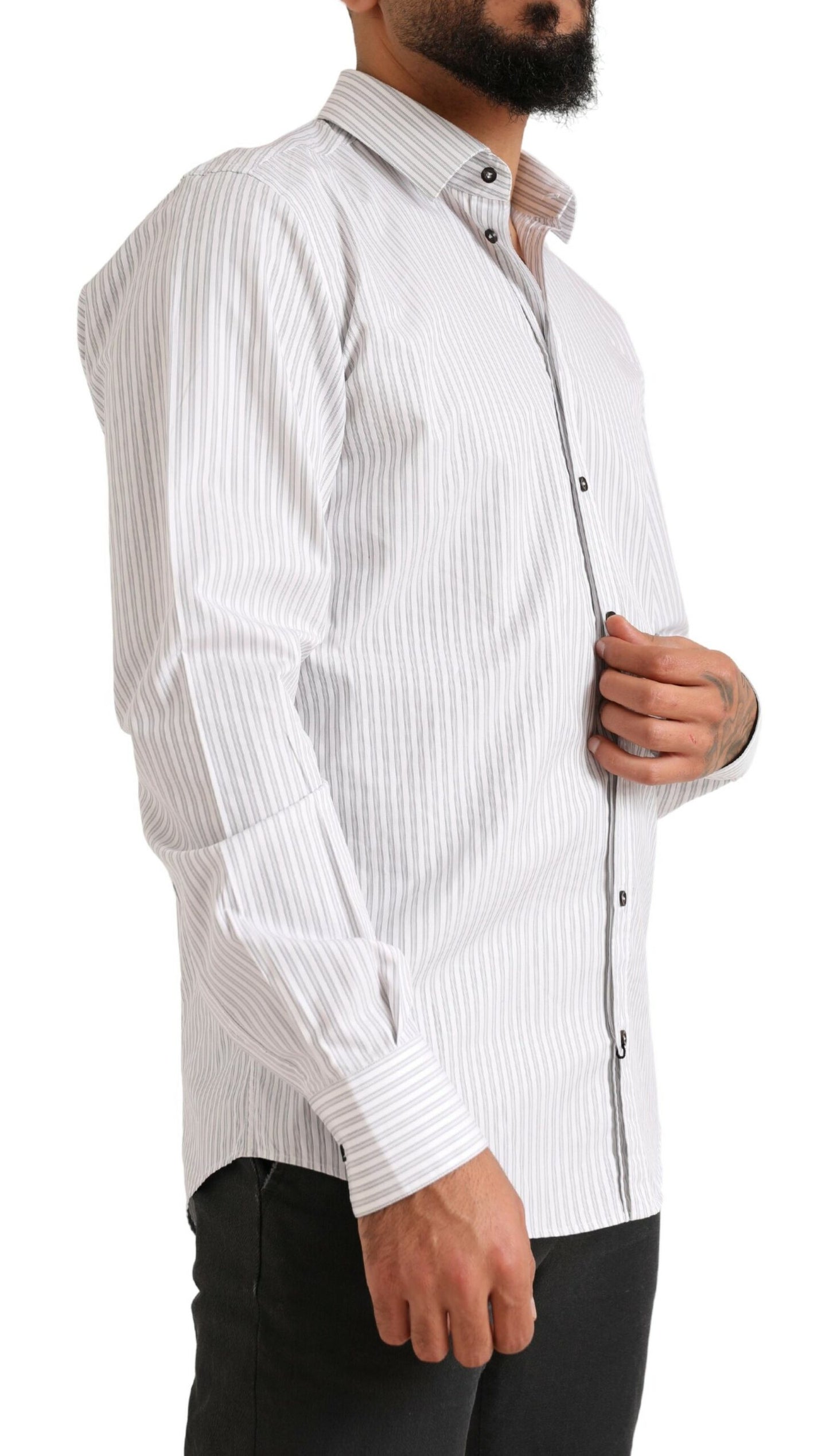 Dolce & Gabbana White MARTINI Cotton Stripe Dress Formal Shirt by Dolce & Gabbana