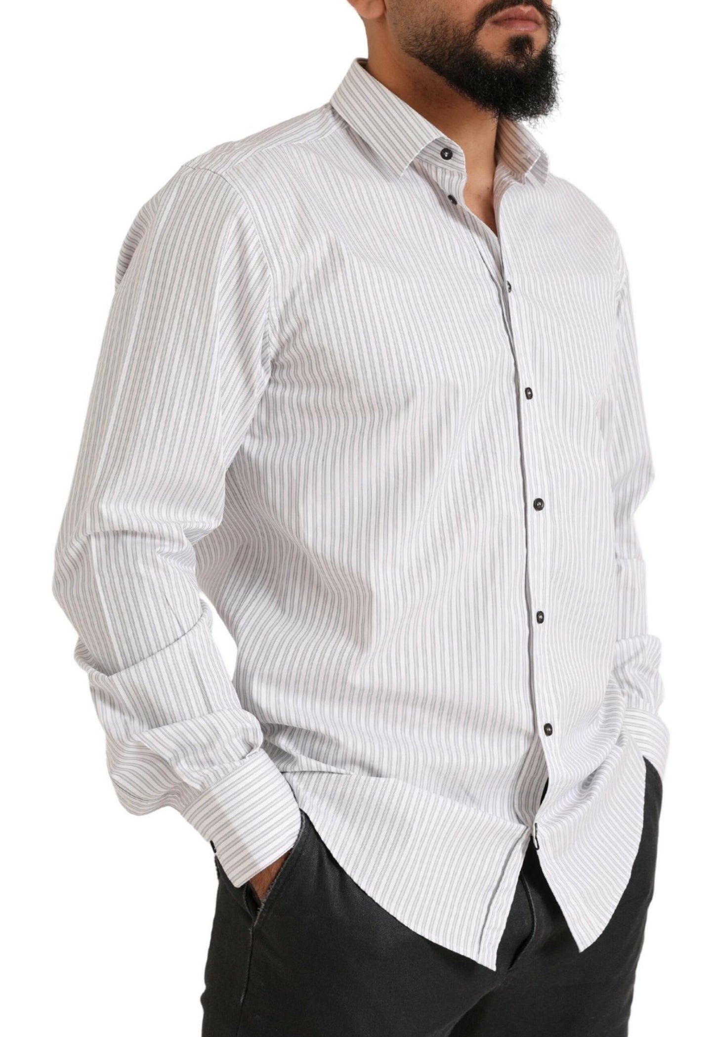 Dolce & Gabbana White MARTINI Cotton Stripe Dress Formal Shirt by Dolce & Gabbana