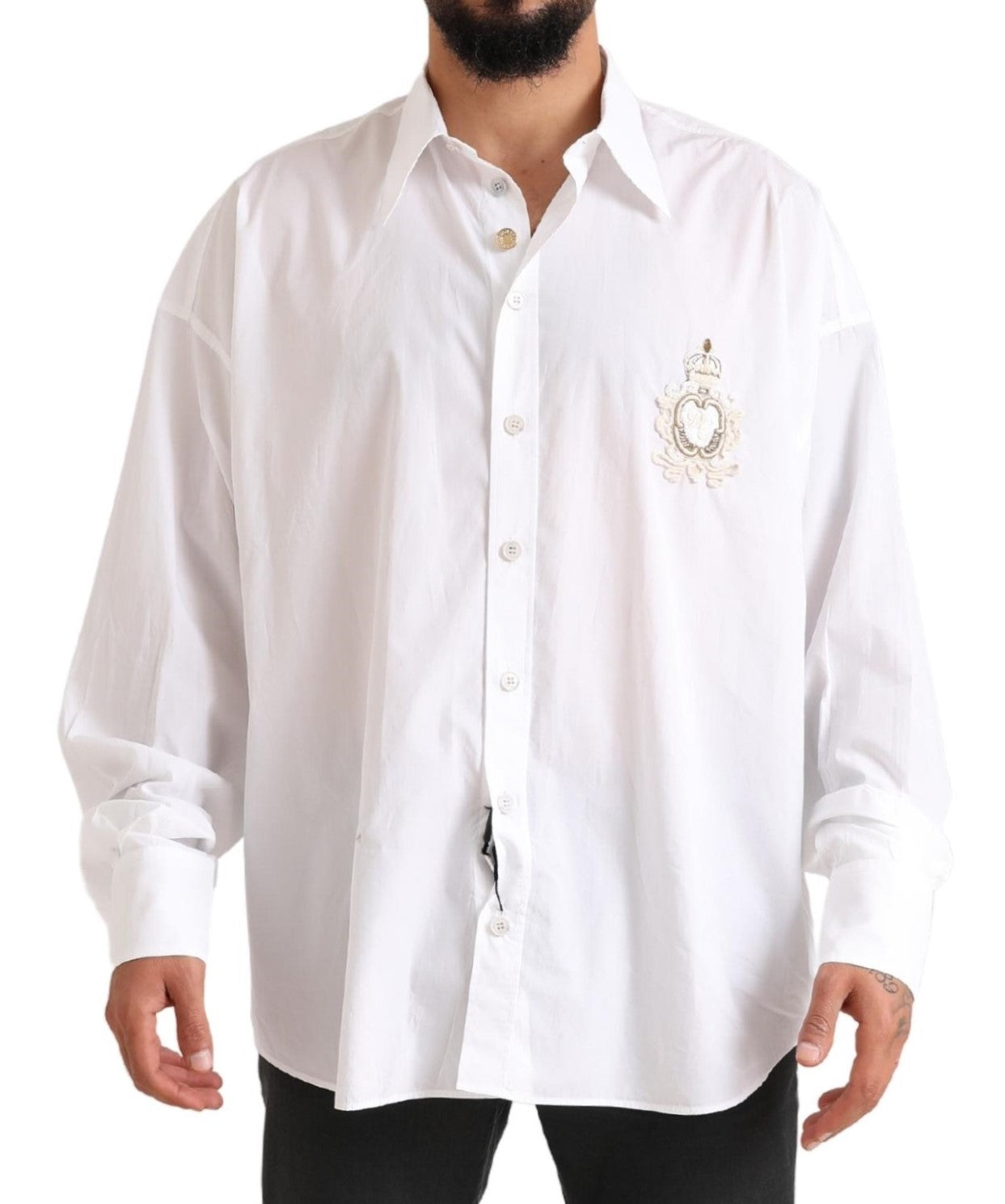 Dolce & Gabbana White Logo Cotton Casual Long Sleeves Shirt by Dolce & Gabbana