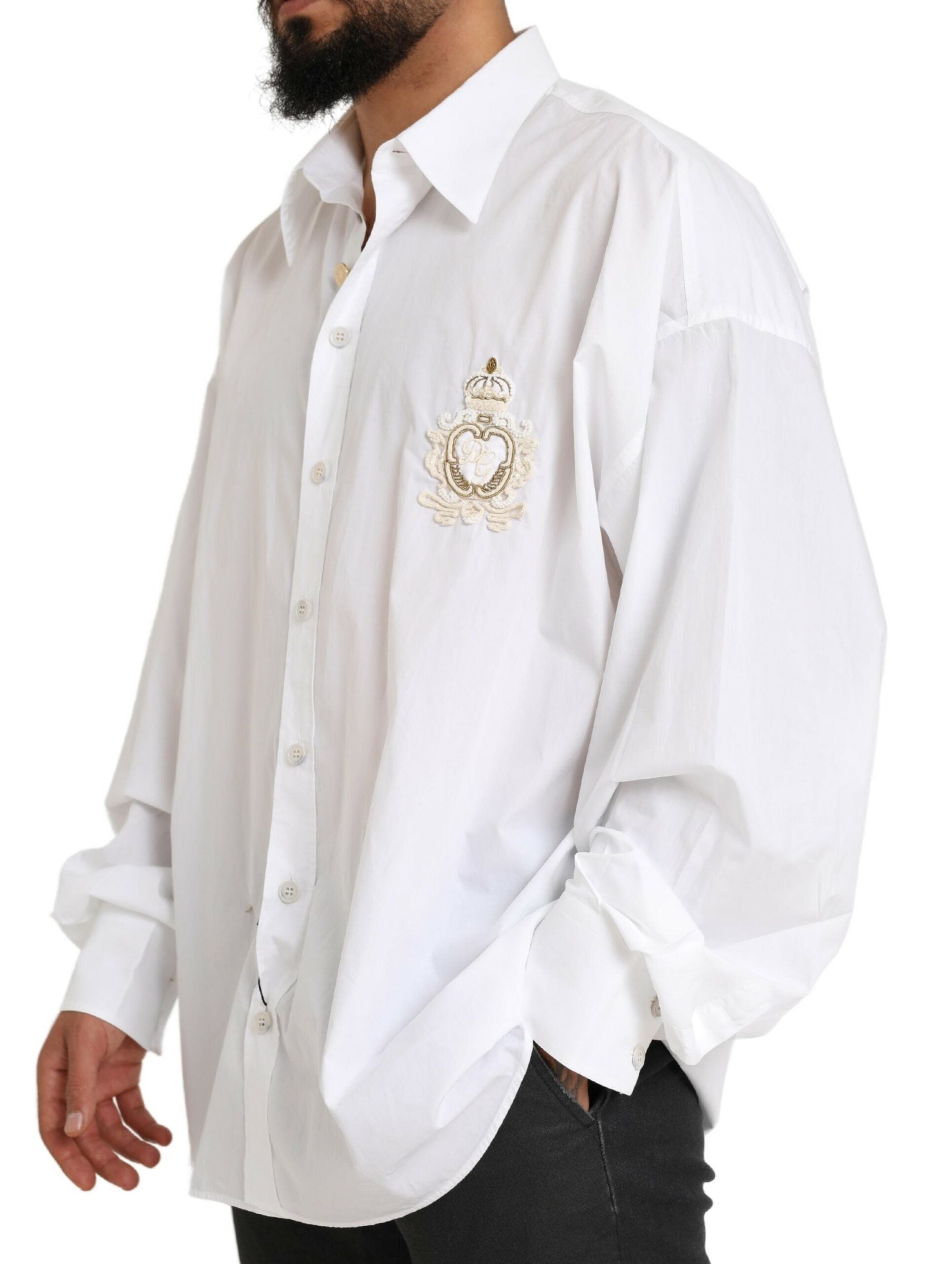 Dolce & Gabbana White Logo Cotton Casual Long Sleeves Shirt by Dolce & Gabbana