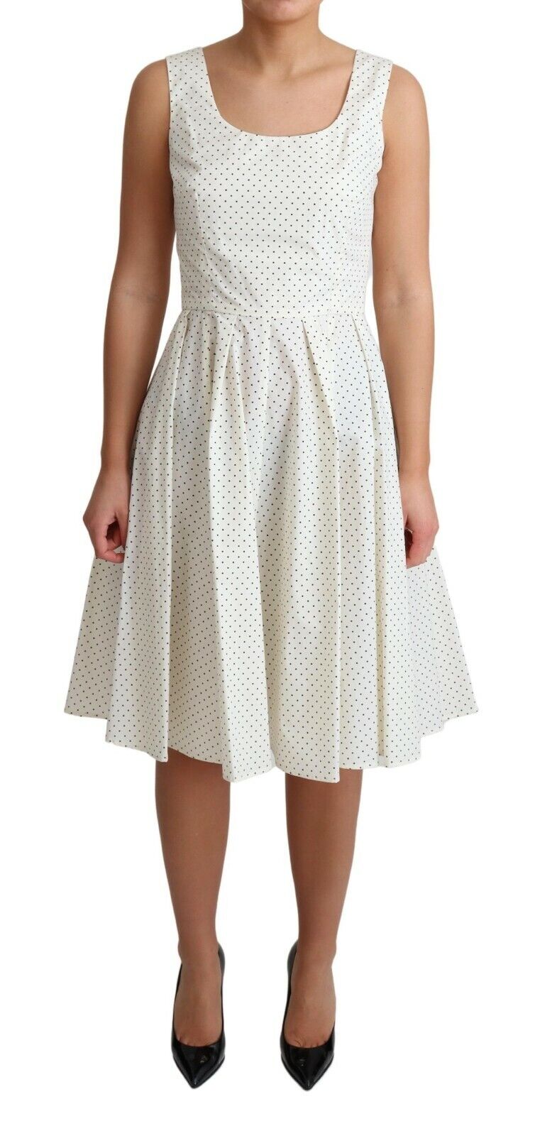 Dolce & Gabbana White Polka Dotted Cotton A-Line Dress by Dolce & Gabbana