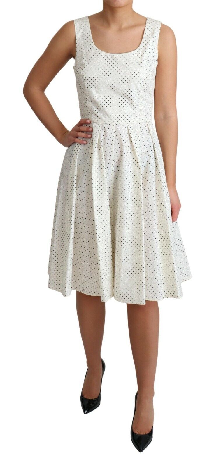 Dolce & Gabbana White Polka Dotted Cotton A-Line Dress by Dolce & Gabbana
