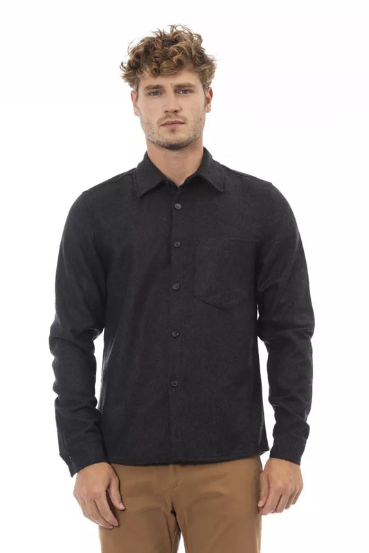 Alpha Studio Gray Wool Men Shirt by Alpha Studio