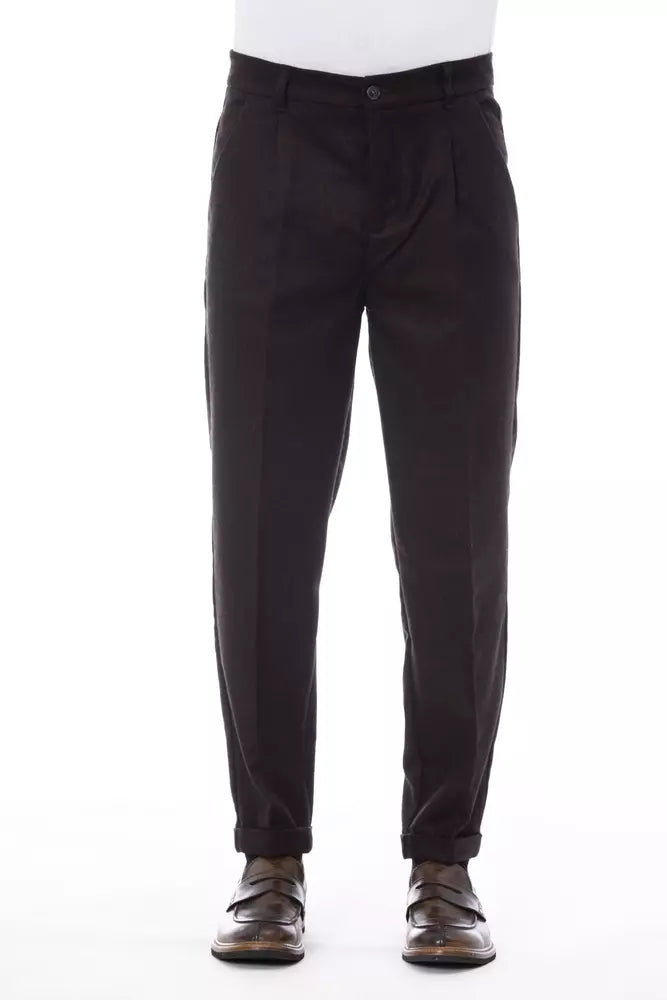 Alpha Studio Brown Wool Men Pant by Alpha Studio