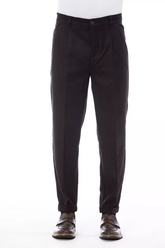 Alpha Studio Brown Wool Men Pant by Alpha Studio