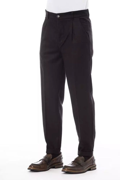 Alpha Studio Brown Wool Men Pant by Alpha Studio