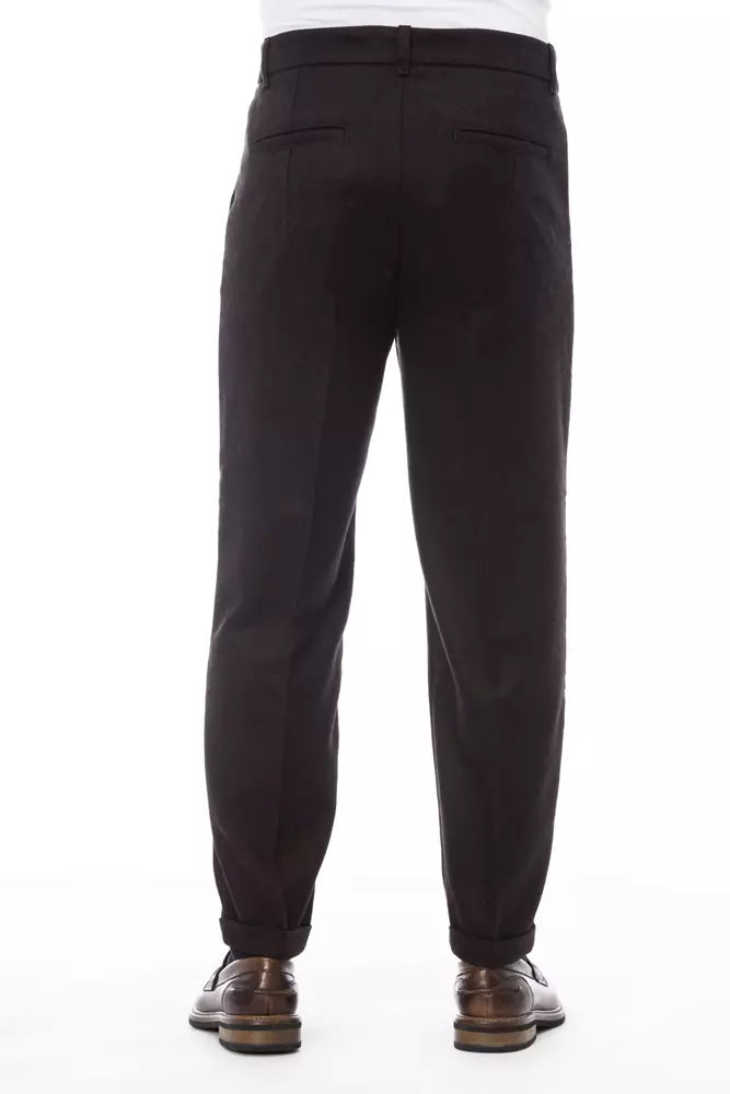 Alpha Studio Brown Wool Men Pant by Alpha Studio