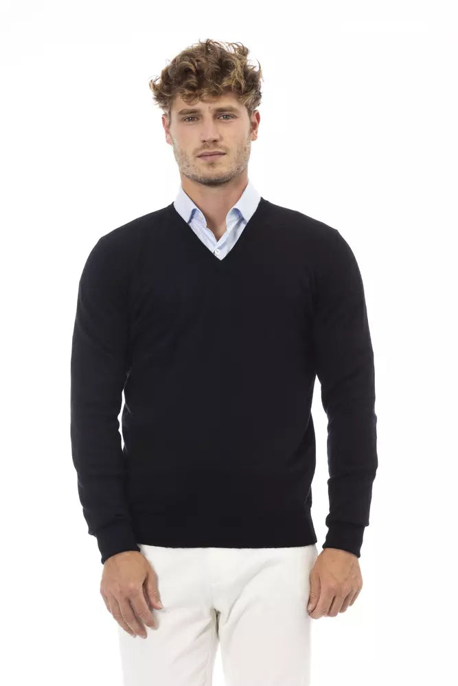 Alpha Studio Black Wool Men Sweater by Alpha Studio