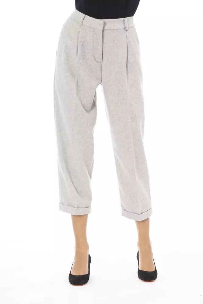 Alpha Studio Gray Wool Women Trouser by Alpha Studio