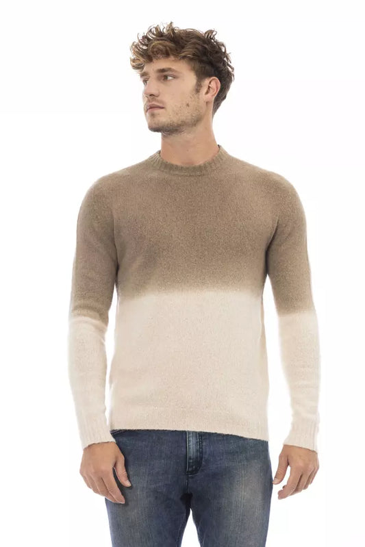 Alpha Studio Beige Alpaca Men Sweater by Alpha Studio