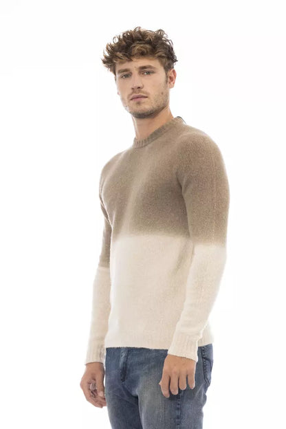 Alpha Studio Beige Alpaca Men Sweater by Alpha Studio