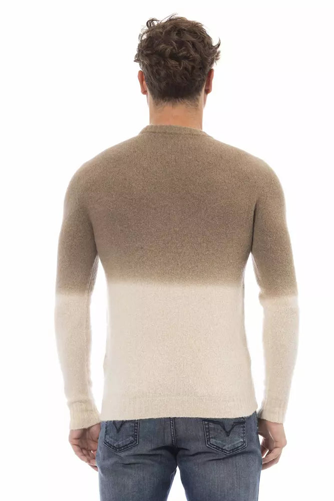 Alpha Studio Beige Alpaca Men Sweater by Alpha Studio