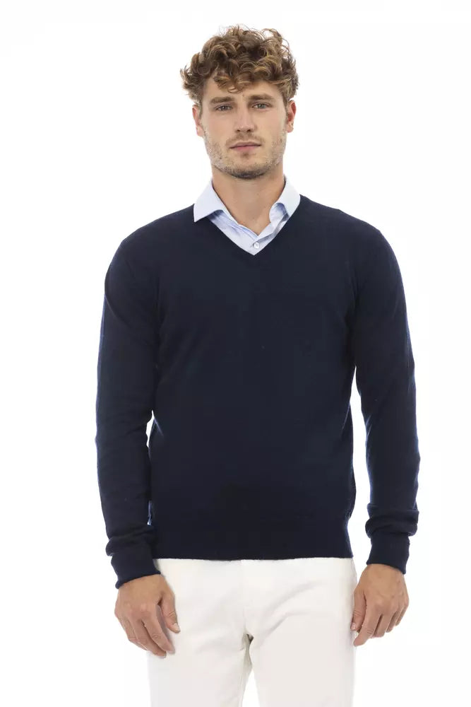Alpha Studio Blue Wool Men Sweater by Alpha Studio