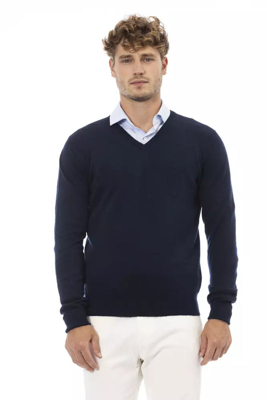 Alpha Studio Blue Wool Men Sweater by Alpha Studio