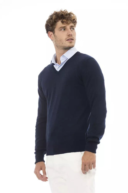 Alpha Studio Blue Wool Men Sweater by Alpha Studio