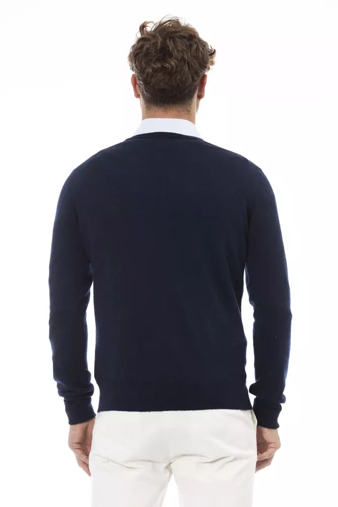 Alpha Studio Blue Wool Men Sweater by Alpha Studio