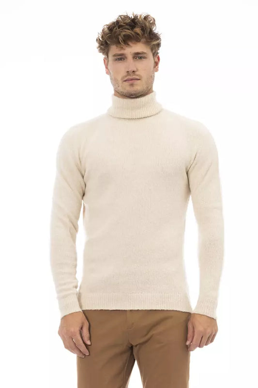 Alpha Studio Beige Alpaca Men Sweater by Alpha Studio