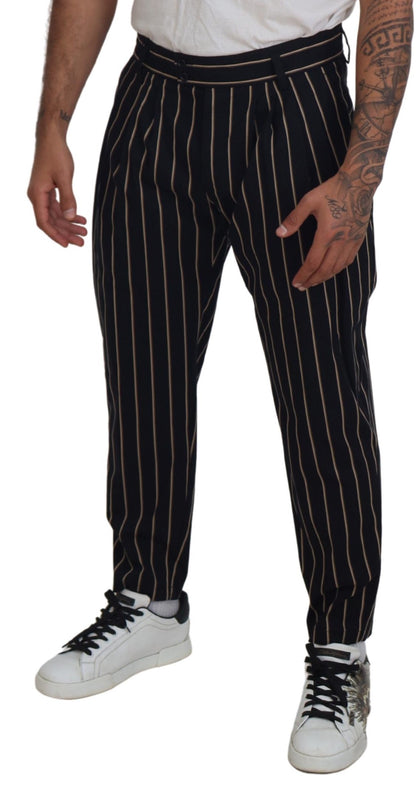 Dolce & Gabbana Black Beige Striped Cotton Stretch Pants by Dolce & Gabbana