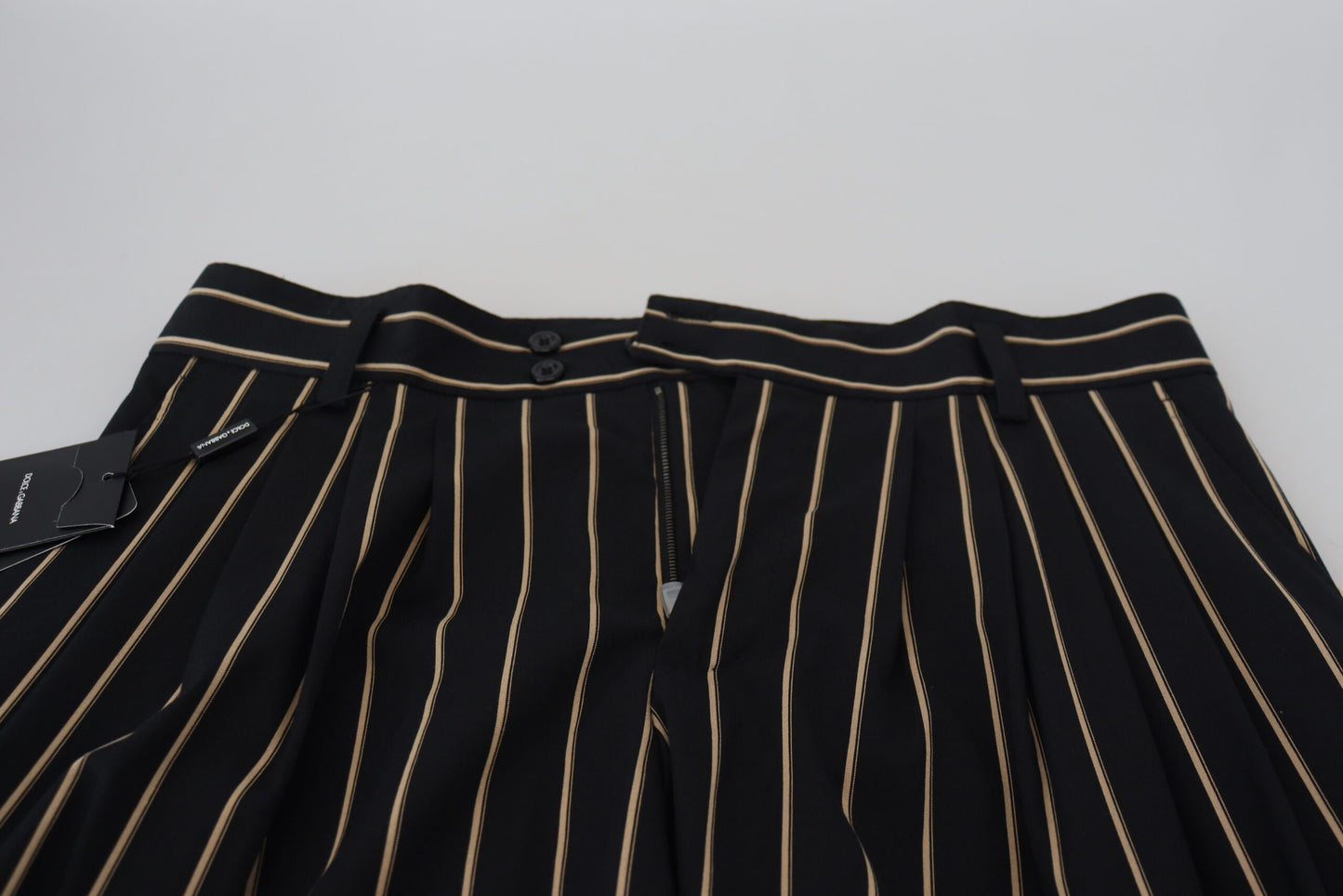 Dolce & Gabbana Black Beige Striped Cotton Stretch Pants by Dolce & Gabbana