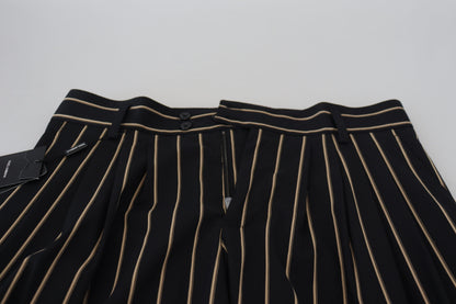 Dolce & Gabbana Black Beige Striped Cotton Stretch Pants by Dolce & Gabbana