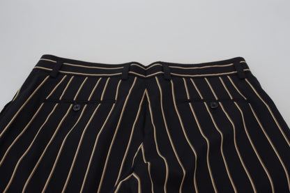 Dolce & Gabbana Black Beige Striped Cotton Stretch Pants by Dolce & Gabbana