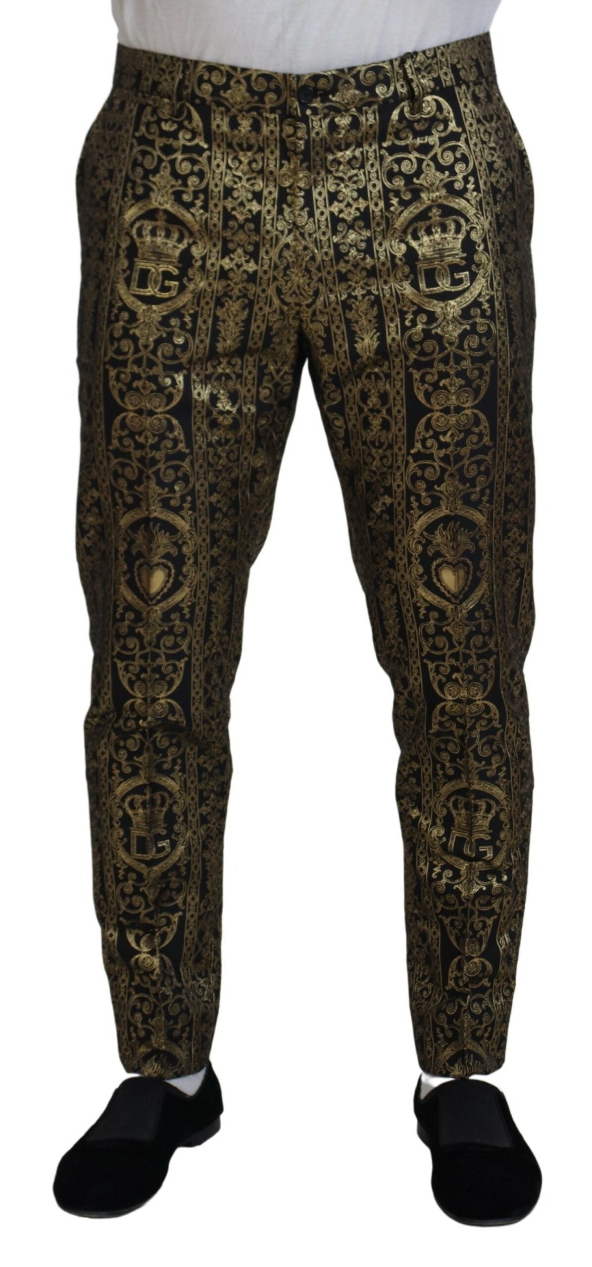 Dolce & Gabbana Black Gold Jacquard Dress Trouser Pants by Dolce & Gabbana
