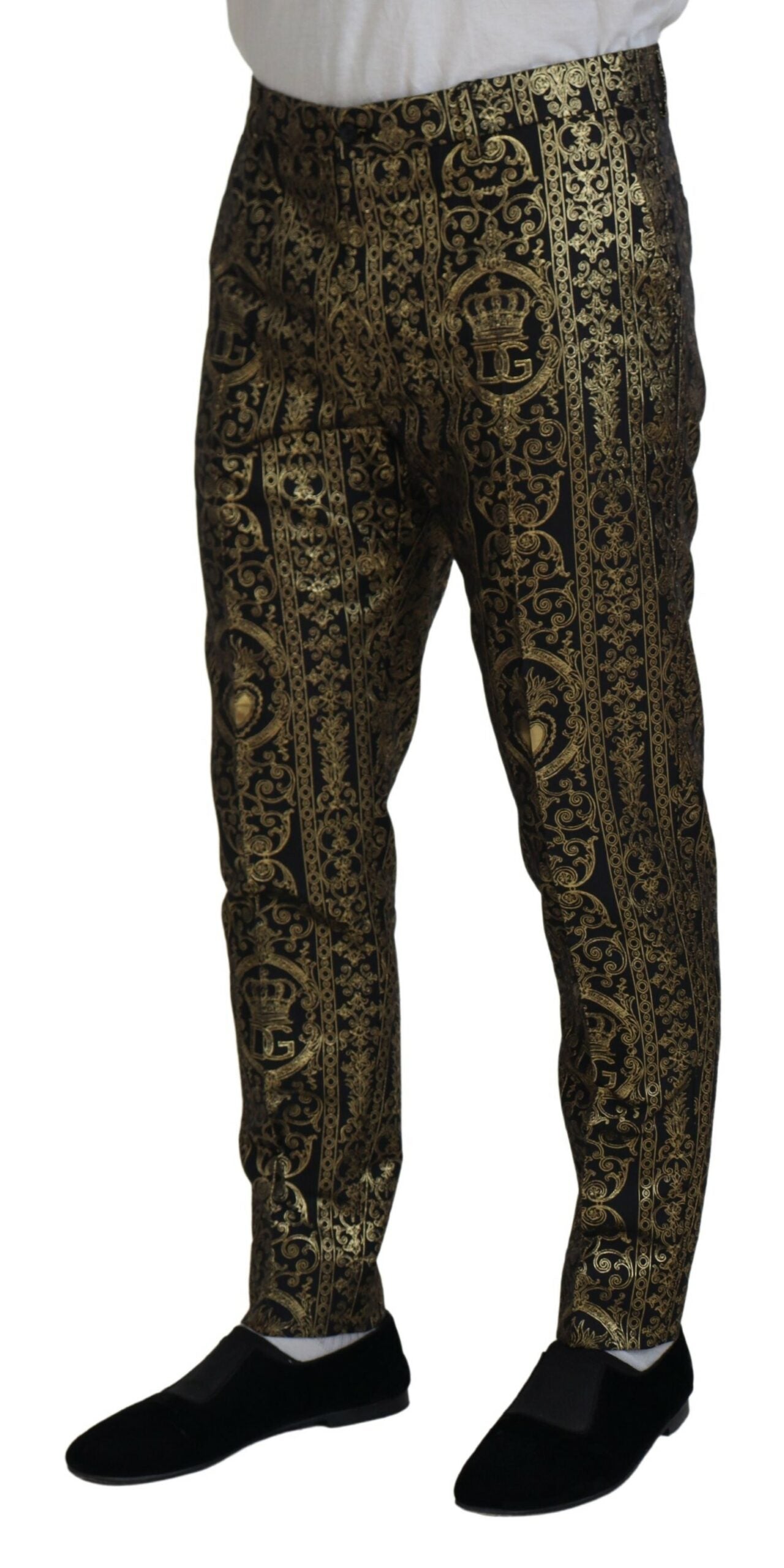 Dolce & Gabbana Black Gold Jacquard Dress Trouser Pants by Dolce & Gabbana