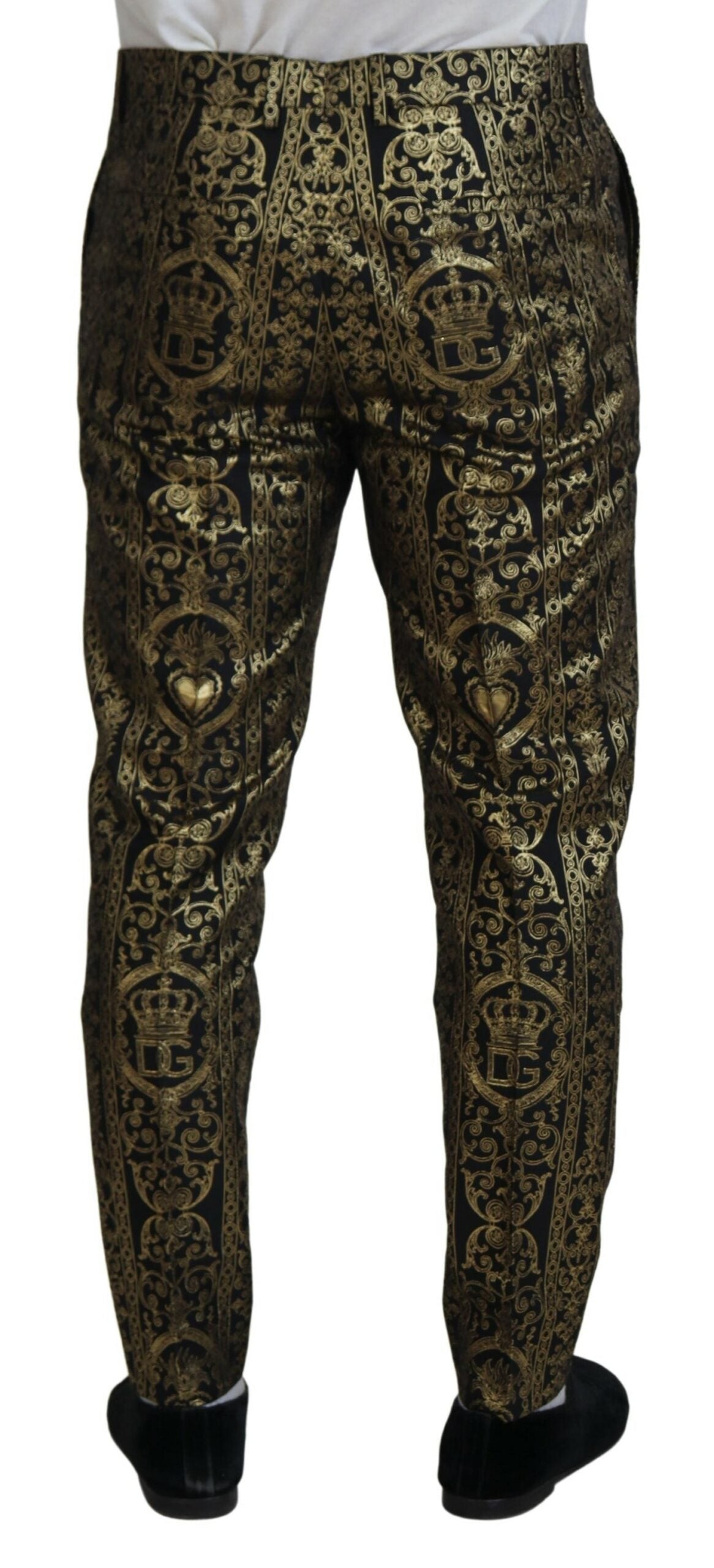 Dolce & Gabbana Black Gold Jacquard Dress Trouser Pants by Dolce & Gabbana