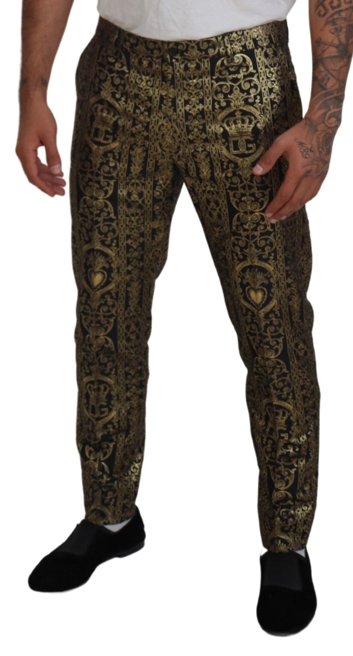 Dolce & Gabbana Black Gold Jacquard Dress Trouser Pants by Dolce & Gabbana