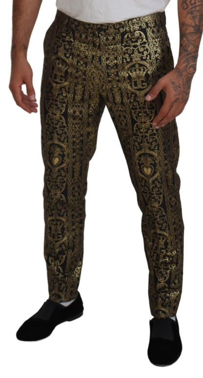 Dolce & Gabbana Black Gold Jacquard Dress Trouser Pants by Dolce & Gabbana