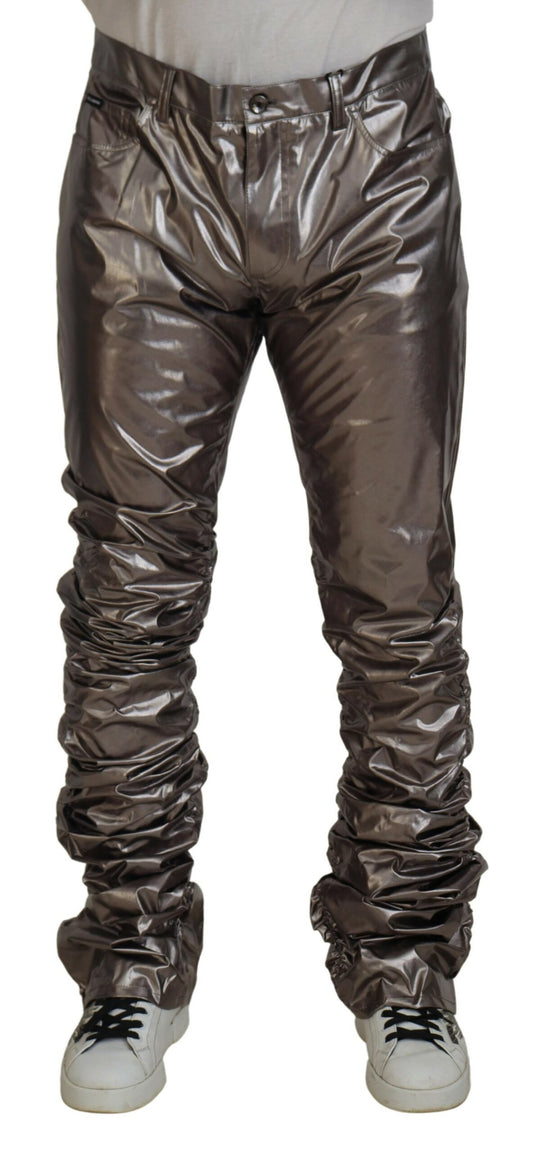 Dolce & Gabbana Silver Metallic Nylon Stretch Pants by Dolce & Gabbana