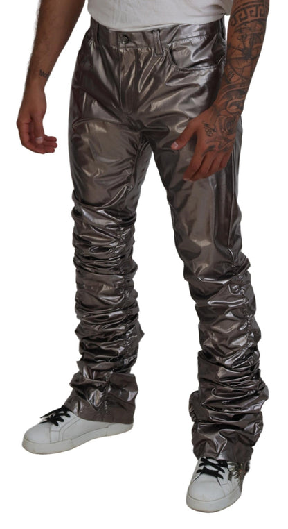 Dolce & Gabbana Silver Metallic Nylon Stretch Pants by Dolce & Gabbana