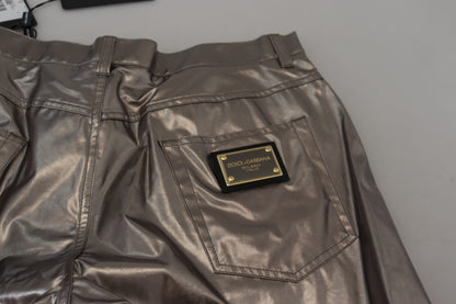 Dolce & Gabbana Silver Metallic Nylon Stretch Pants by Dolce & Gabbana