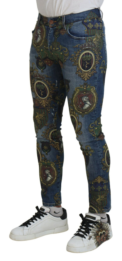 Dolce & Gabbana Blue Medal Print Slim Fit Cotton Jeans by Dolce & Gabbana