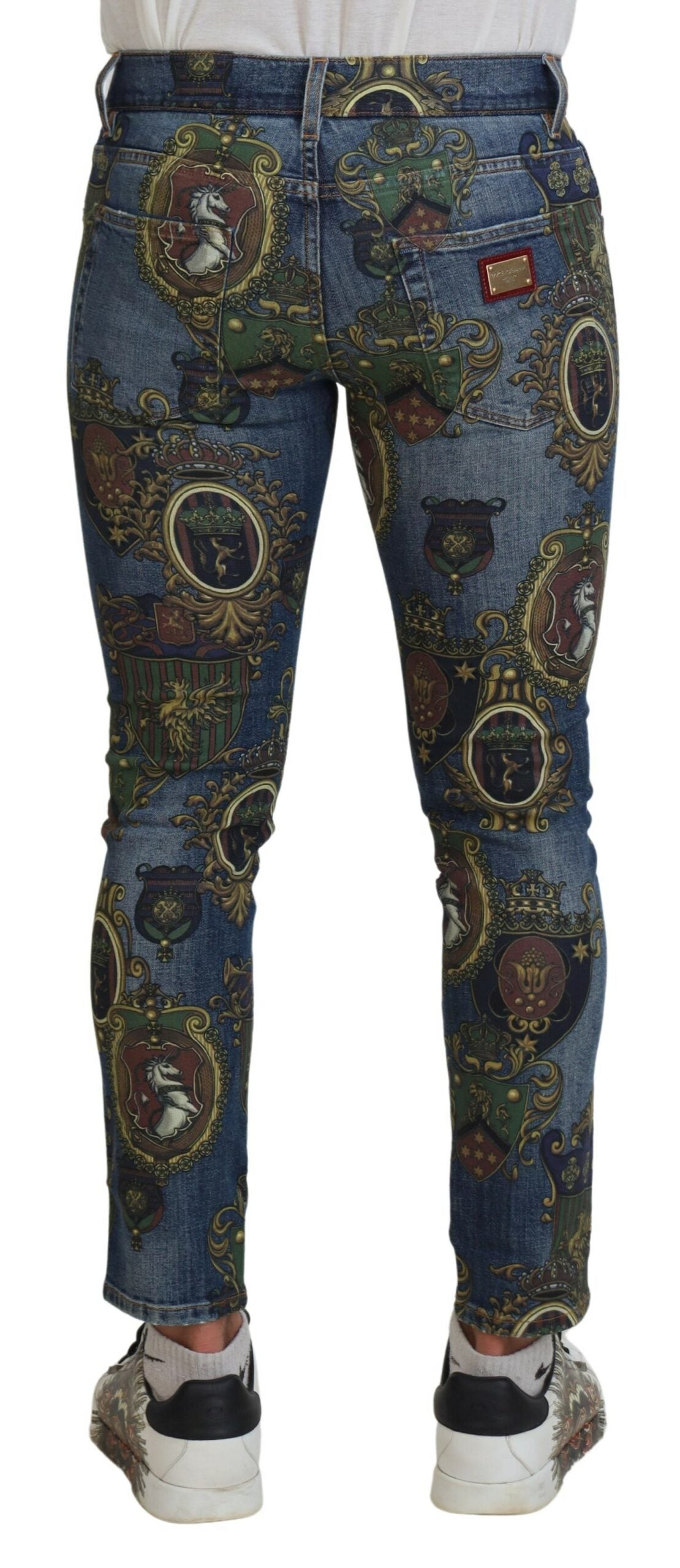 Dolce & Gabbana Blue Medal Print Slim Fit Cotton Jeans by Dolce & Gabbana
