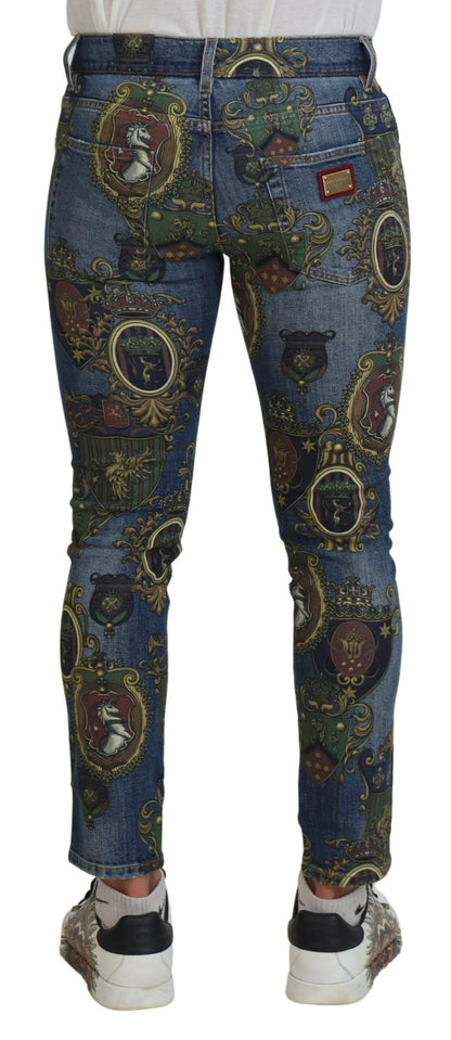 Dolce & Gabbana Blue Medal Print Slim Fit Cotton Jeans by Dolce & Gabbana