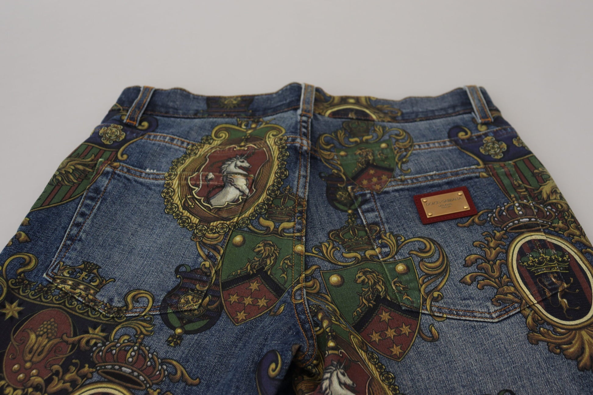 Dolce & Gabbana Blue Medal Print Slim Fit Cotton Jeans by Dolce & Gabbana